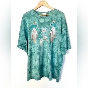 Vintage 90s Dreamcatcher Shirt Womens XL‎ Western Sparkle Tie Dye Feathers Boho